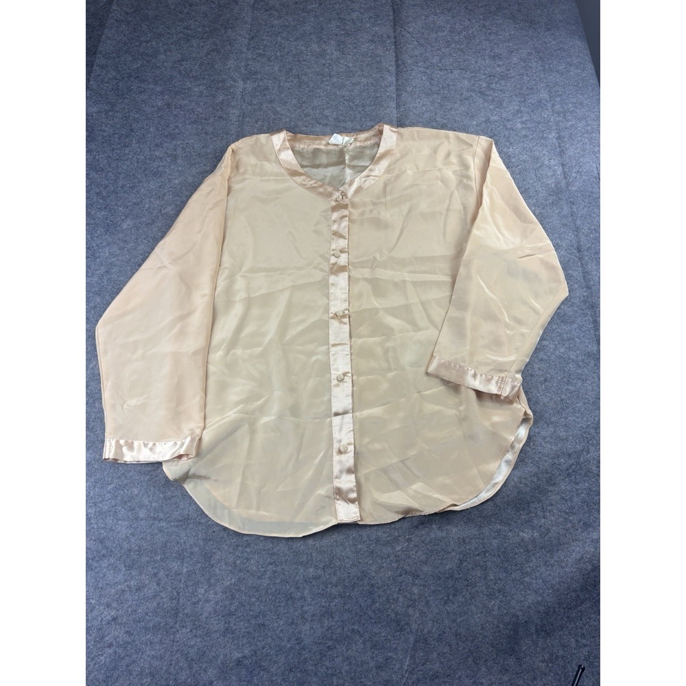 Victoria's Secret Women's M Gold‎ Label Gold Satin Pajama Sheer Blouse Button